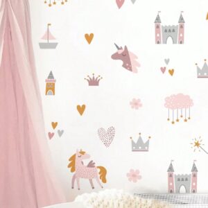 CASTILLO ROSA CON UNICORNIOS