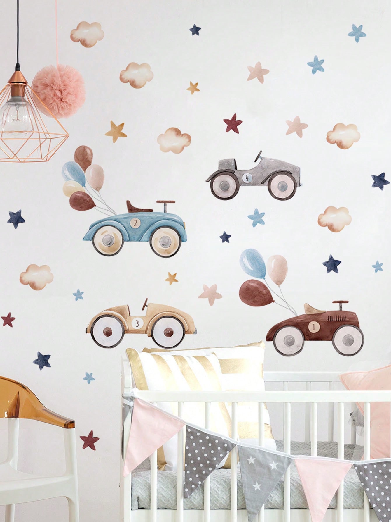 AUTOS CLASICOS CON GLOBOS, NUBES Y ESTRELLAS - Imagen 3