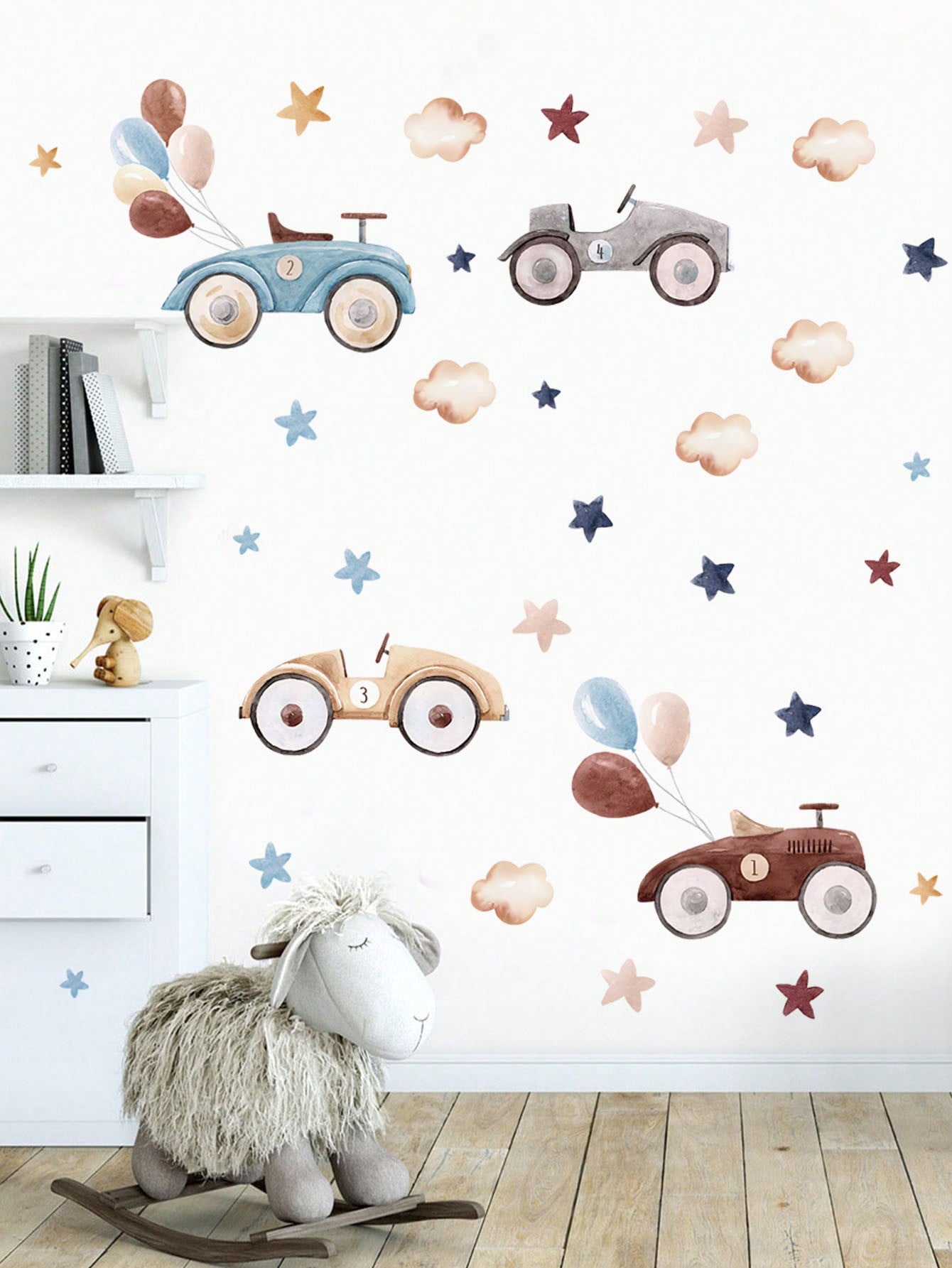 AUTOS CLASICOS CON GLOBOS, NUBES Y ESTRELLAS - Imagen 2