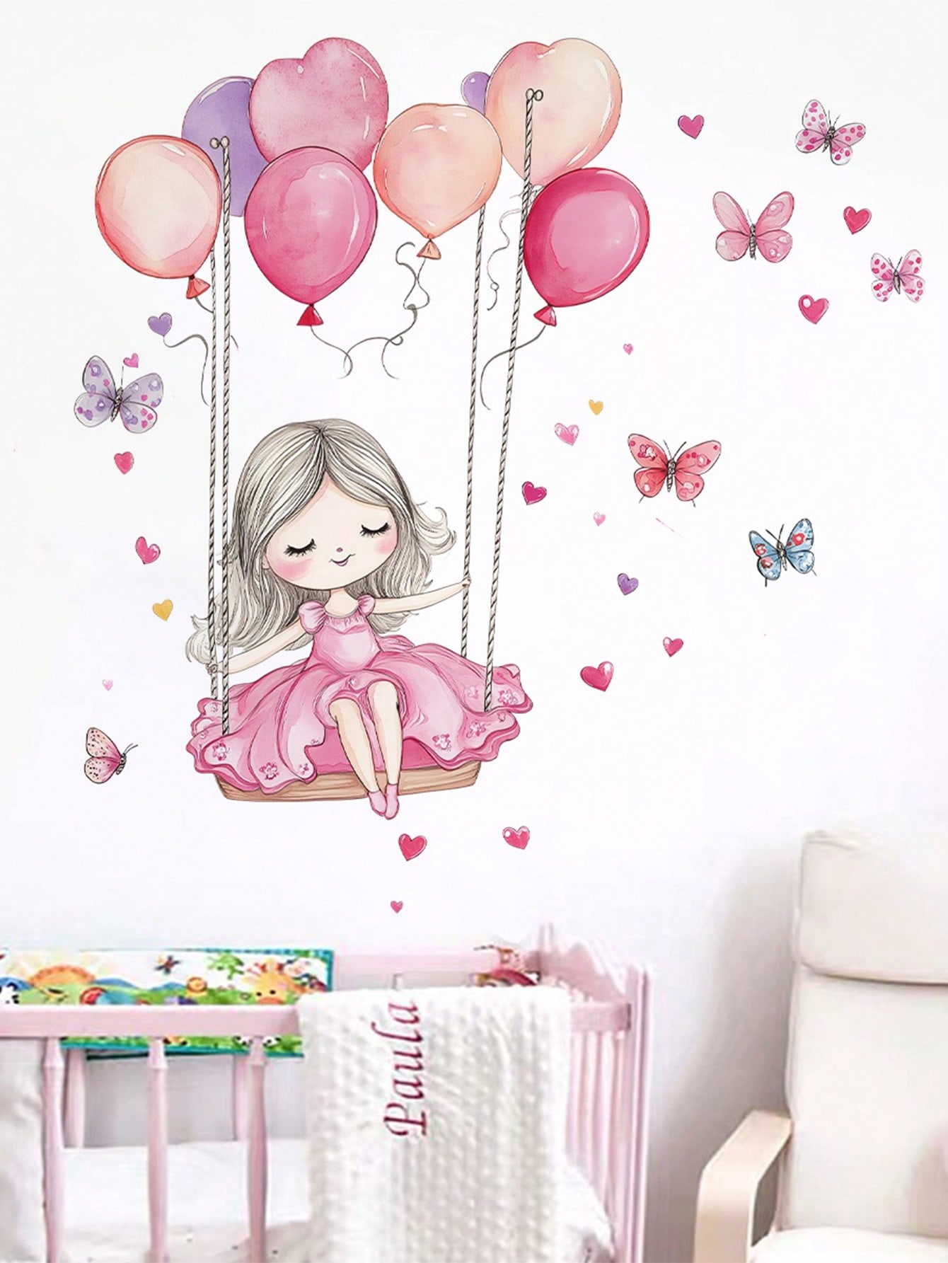 PRINCESA EN COLUMPIO CON GLOBOS Y MARIPOSAS
