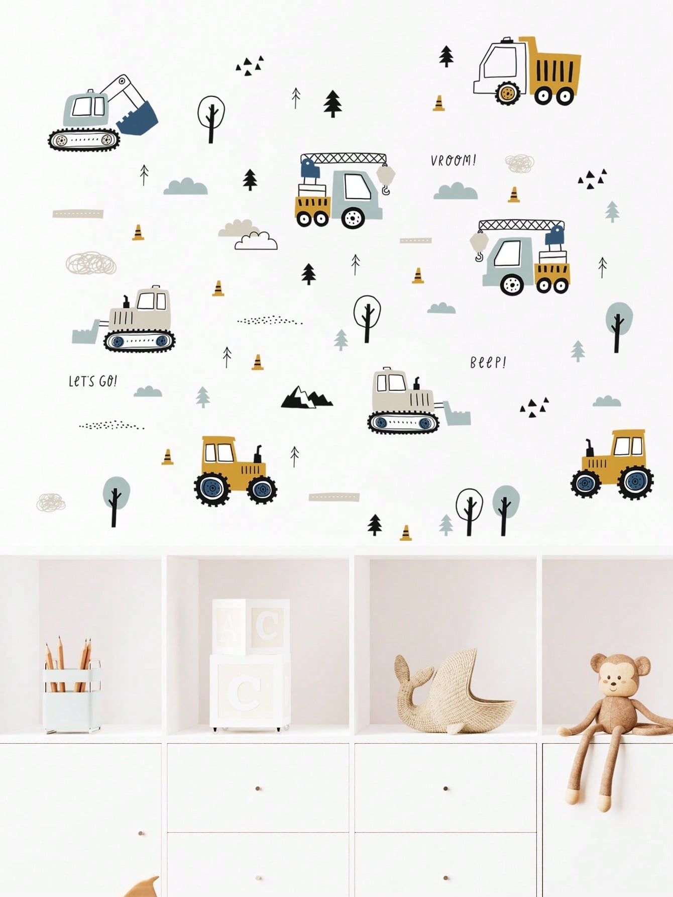 MAQUINAS DE CONSTRUCCIÓN CON ARBOLES Y NUBES - Imagen 3