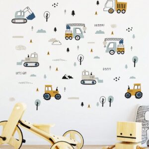 MAQUINAS DE CONSTRUCCIÓN CON ARBOLES Y NUBES