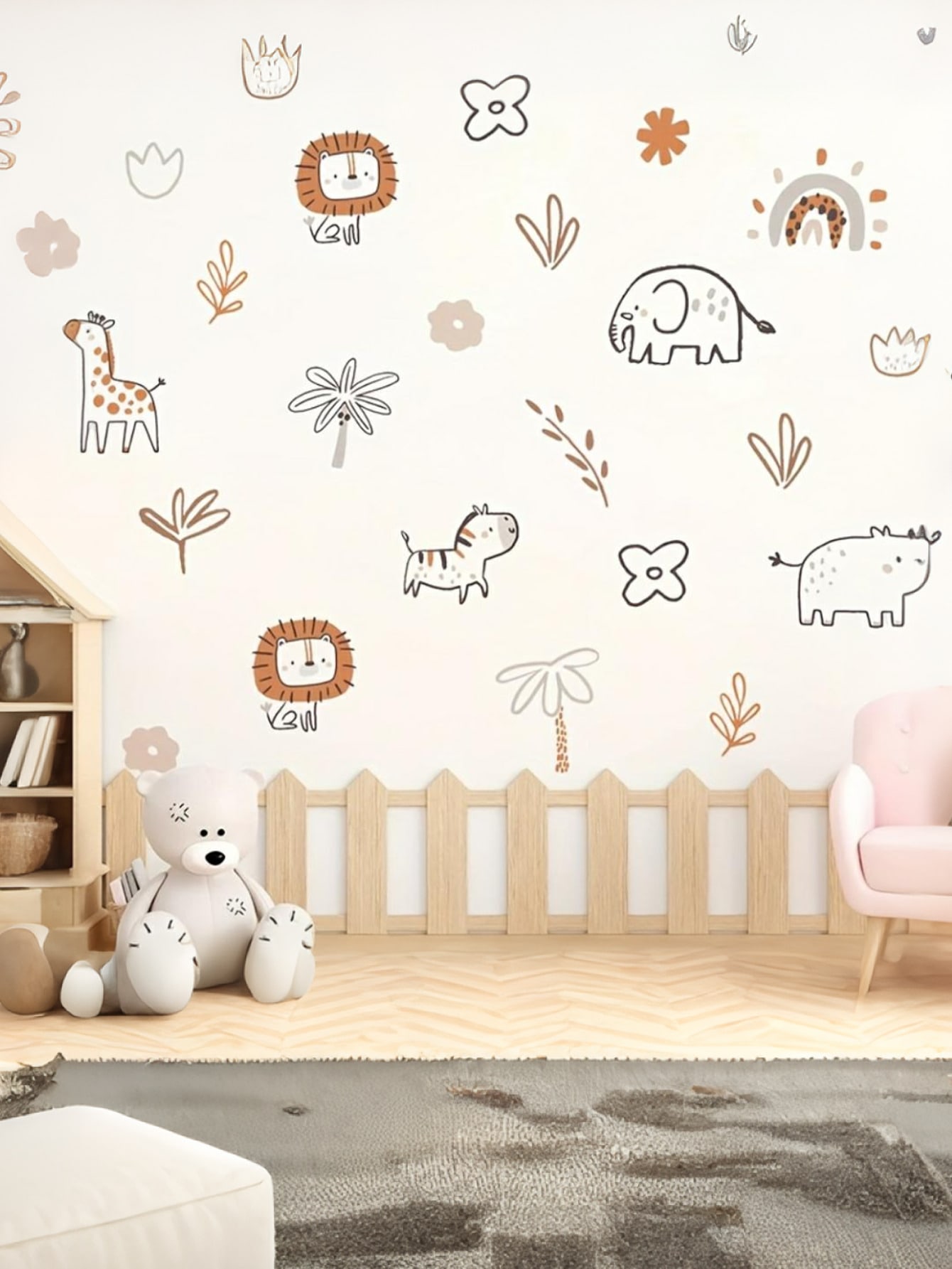 ANIMALES SAFARI CON ARBOLES Y FLORES